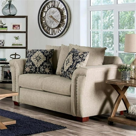 Furniture of America Jaqui Transitional Fabric Nailhead Loveseat in Beige