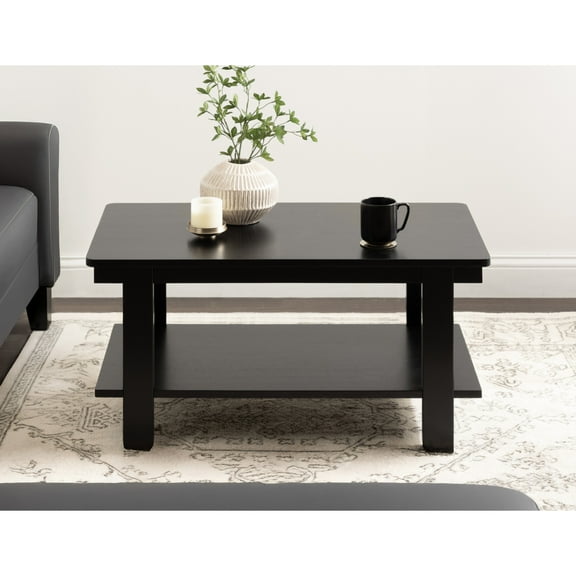 Kate and Laurel Foxford Modern Tiered Rectangle Coffee Table, 36 x 20 x 19, Black, Transitional Rectangular Two-Tier Living Room Table with Storage Shelf and Resilient Wood Construction