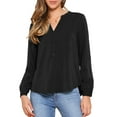 thumbnail image 2 of INSPIRE CHIC V Neck Button Front Top for Women's Long Sleeve Casual Dressy Top XS Black, 2 of 6
