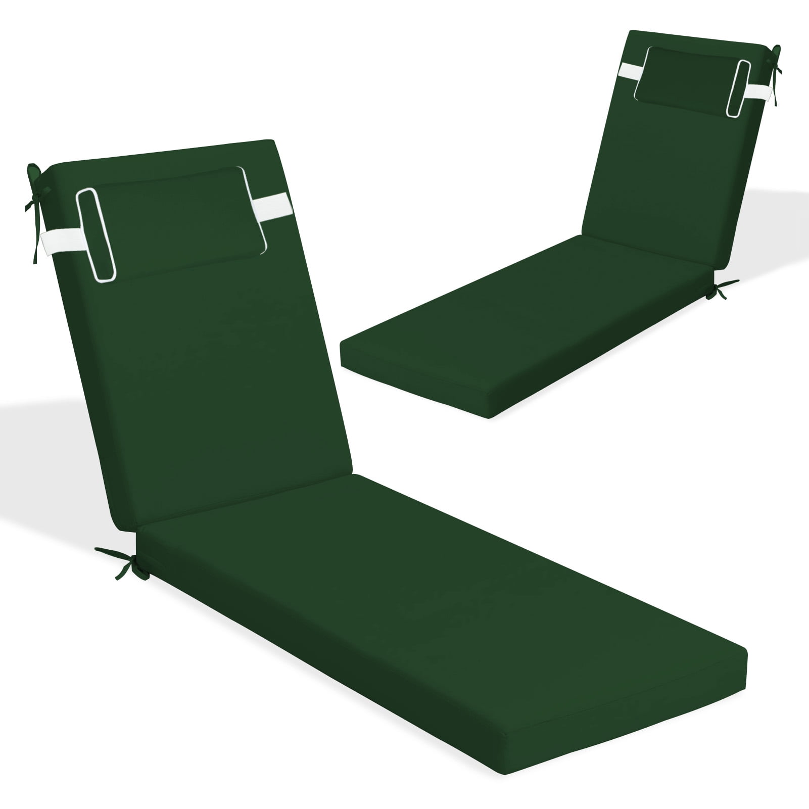 Outdoor Chaise Lounge Cushion with Adjustable Headrest and Straps