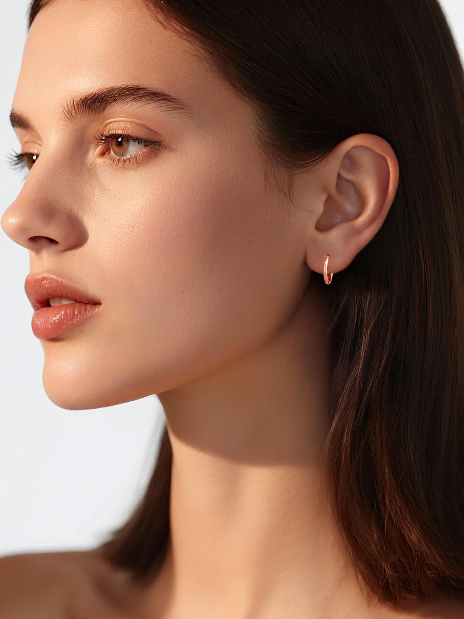 ChicSilver Rose Gold Plated Hoop Earrings for Women Hypoallergenic Rose Gold Plated Cartilage Earring 8MM Huggie Hoop Earring