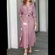 thumbnail image 4 of Vestido Maxi Informal de Otoño para Mujer, con Solapa, Abertura, Antiarrugas, y Bolsillos para Vacaciones Rosa L, 4 of 5