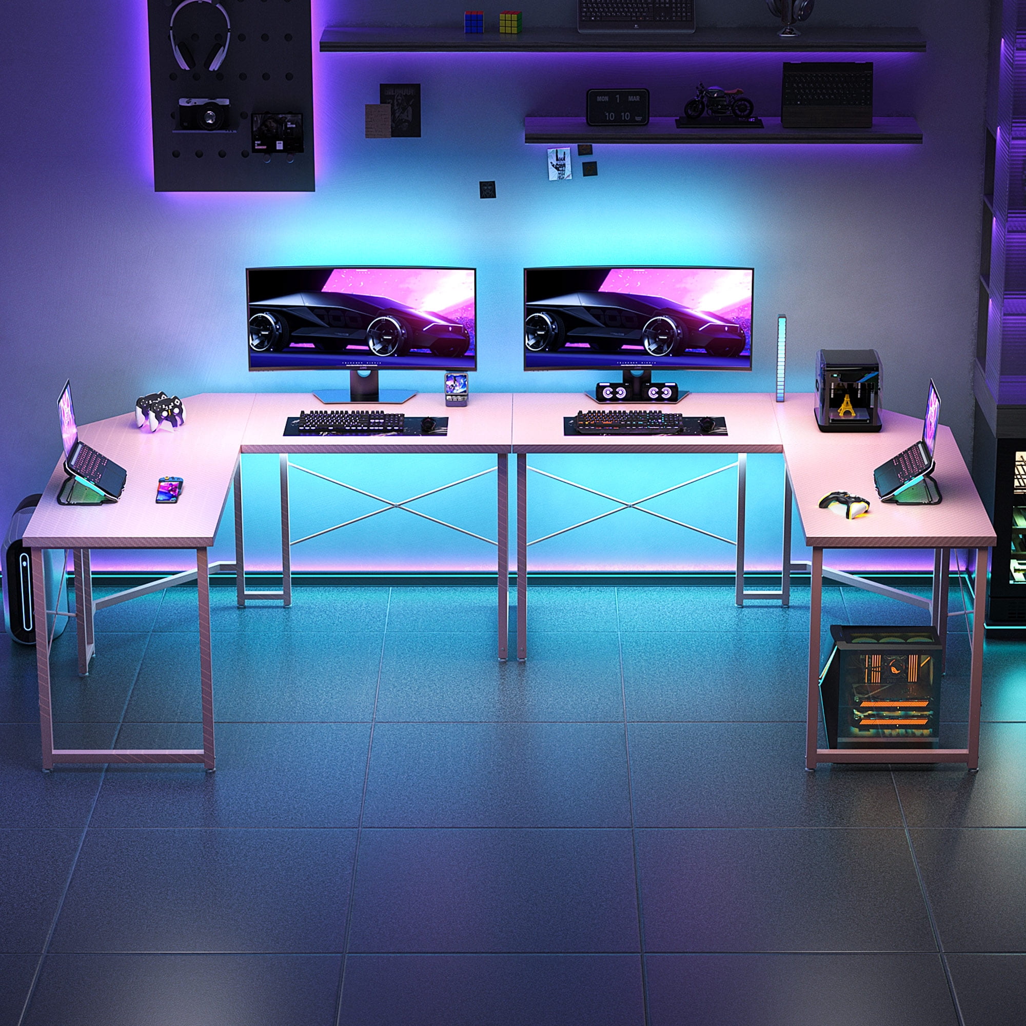 Casacomoda Computer Desk L Shaped, 51 Inch Reversible L Shaped Desk, Gaming Desk, Home Office Desk, Pink