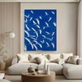 thumbnail image 6 of Large Canvas Painting Modern Abstract Blue White & Navy Painting on Canvas - White Birds on Deep Blue Flying Doves Wall Art, Wooden Framed Large-Scale Foyer/Living Room/, 6 of 7