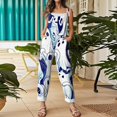 thumbnail image 5 of WULMLEO Halloween Jumpsuits Women Cotton Linen Cute Spaghetti Strap Wide Leg Adjustable Tie Overalls Casual Trendy Rompers Comfy Skull Pants with Side Pocket Dark Blue S, 5 of 7