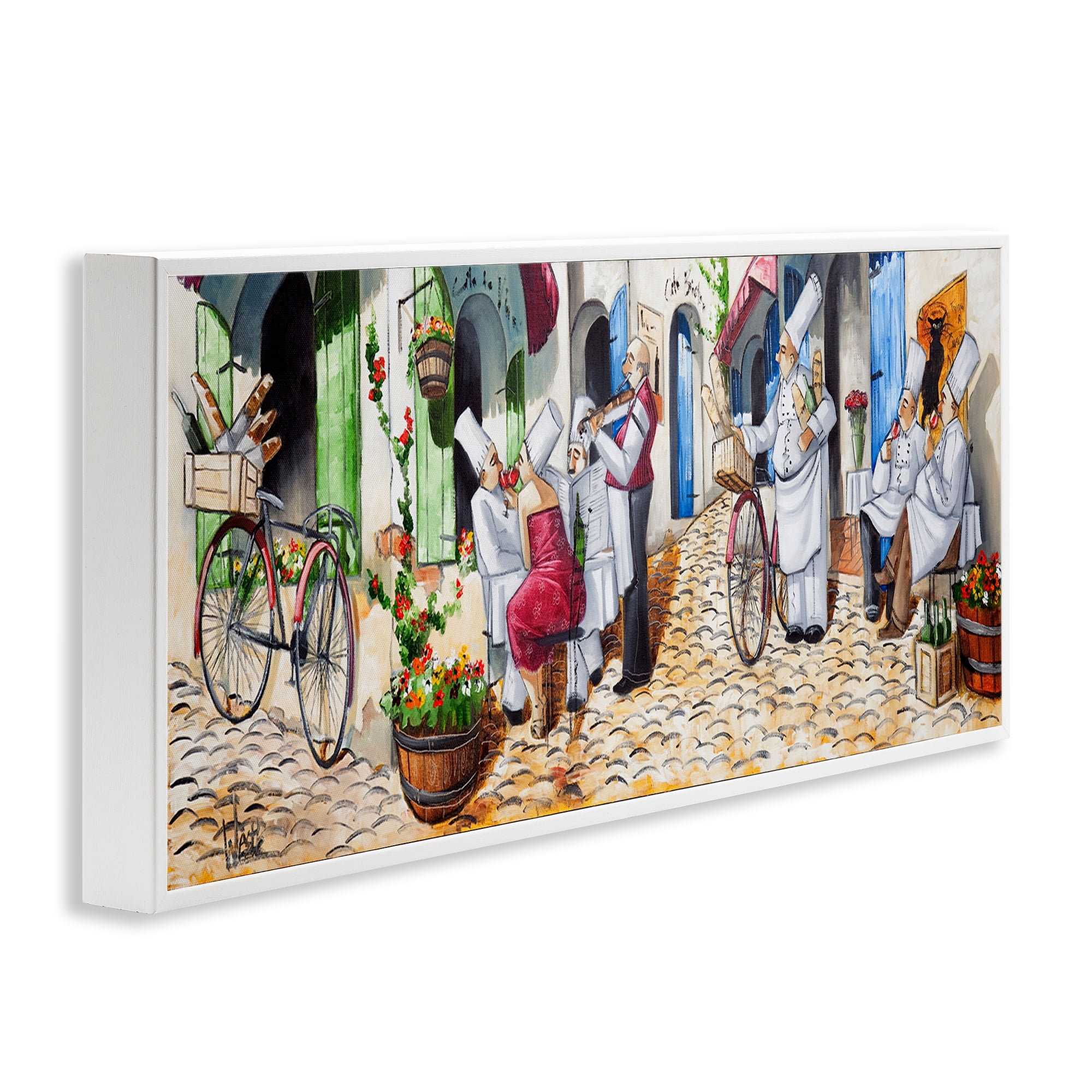 Stupell Industries Town Café Chefs Scenery Painting White Framed Art Print Wall Art, 30 x 13