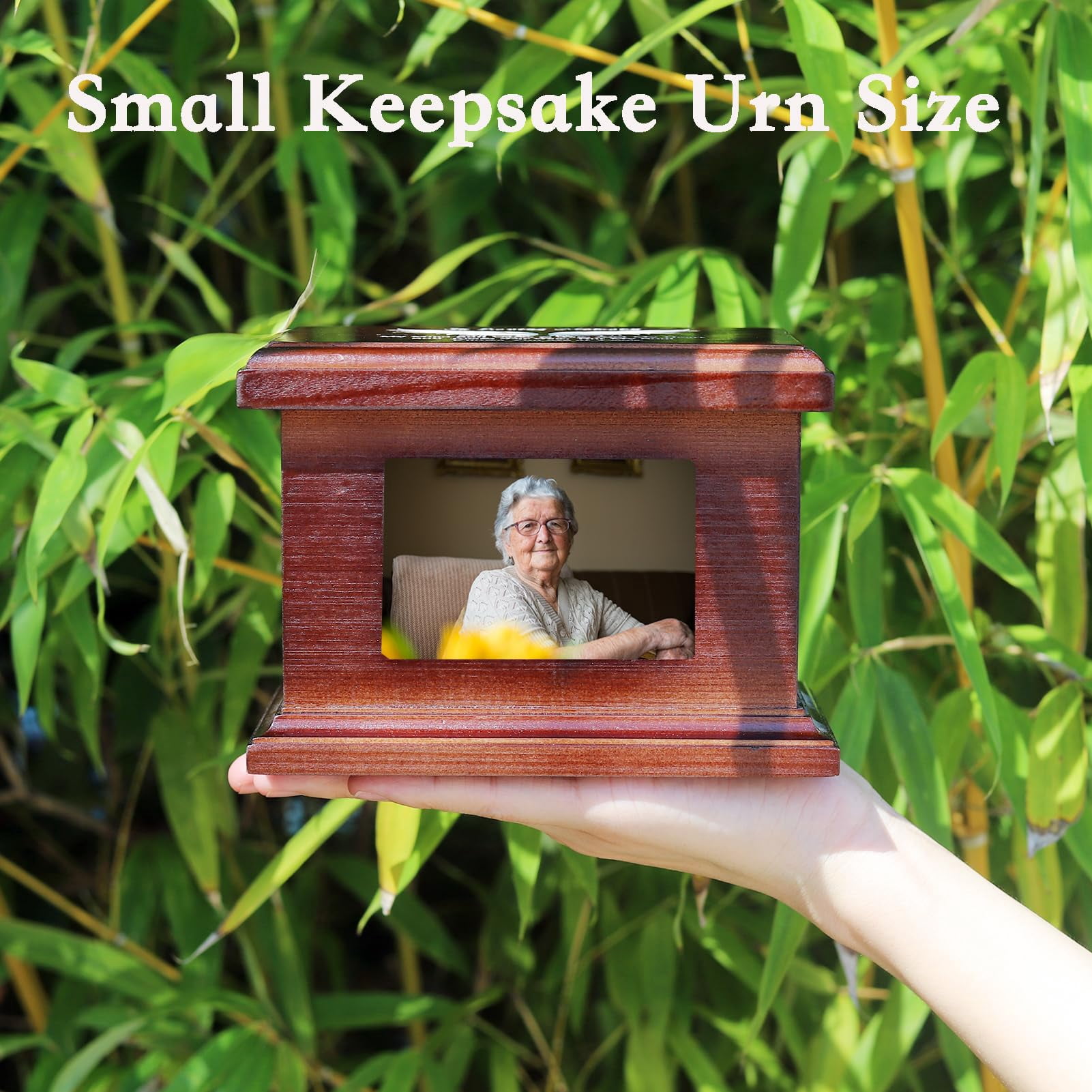 6 Inches Small Wood Urns for Ashes, Funeral Memorial Urns with Photo Frame, Small Urns Keepsake Wooden Urns Box and Casket, Picture Frame Keepsakes Urns for Human/Pet Ashes-Wing
