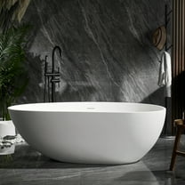 Cpingao Solid Surface Freestanding Bathtub 63 inch, Egg Shell Shaped Stone Resin Freestanding Tubs, Contemporary Oval Soaking Tub with Overflow and Pop-up Drain, Matte White