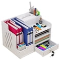 thumbnail image 1 of Organizador de escritorio de oficina y accesorios, Organizador de escritorio con 8 compartimentos + 1 cajón,Con Caja de Pañuelos, Ahorra Espacio para Bolígrafos, Carpetas, 1 of 9