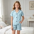 thumbnail image 2 of Gubotare Toddler Baby Girl Summer Pajamas Set Striped Short Sleeve Tops and Shorts 2 Piece Sleepwear Nightgown Pjs Outfit 4T 5T (Green,4-5 Years), 2 of 4