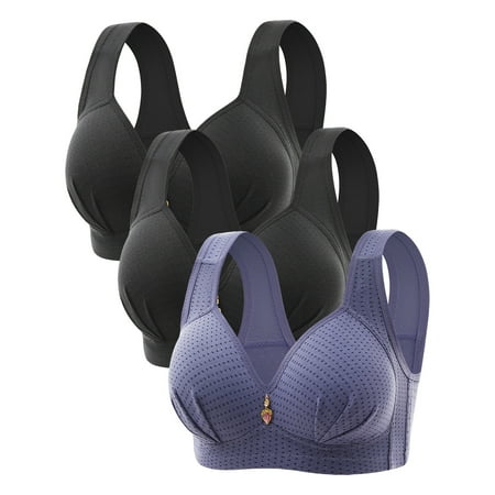 Mrasaso Holiday Deals! Women Beach Fashion Women Polyester Bra Embroidered Glossy Comfortable Wireless Bra Breathable Design for All-Day Comfort(3pc Underwear) Blue|44