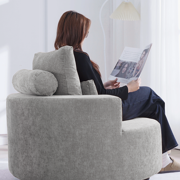 Fumahaus Upholstered Swivel Accent Chair, Oversized Comfy Round Sofa Chair with Two Pillows, Leisure Sofa Chair for Living Room Bedroom, Light Gray