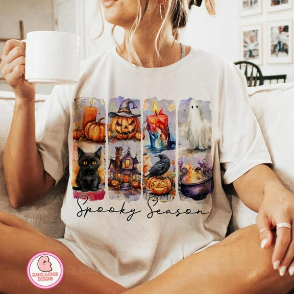 Spooky Season Shirt, Halloween Ghost Tee, Witchy Vibes Shirt, Watercolor Halloween Shirt, Coquette Fall Pumpkin Shirt, Cute October Outfit