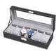 thumbnail image 1 of Caja de reloj de cuero con 6 ranuras, vitrina organizadora, almacenamiento de joyas de vidrio, color negro, 1 of 6