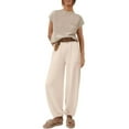 thumbnail image 2 of Women's 2 Piece Set, Summer Short Sleeve Top and Loose Fit Pants Outfit, Casual Cuffed Ankle Lounge Set, Matching Outfit Set for Women, Summer Lounge Set and Casual Wear-White, 2 of 6