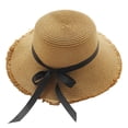 thumbnail image 1 of Sombrero de paja con lazo, sombrero de verano con protección solar, sombrero de ala sin rematar, sombrero de playa para vacaciones al aire libre para mujer, circunferencia de sombrero de 56-58 cm, 1 of 5