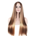 thumbnail image 5 of XIAQUJ Women's Brown Highlight Ombres Human Hair Wigs Long Brazilian Hair Wigs Wigs for Women Gold, 5 of 9