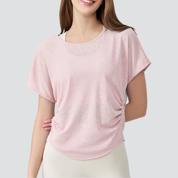 Adeawade Womens Tshirts Crewneck Short Sleeve Loose Fit Solid Color Fashion Tee Clothing M Light Pink