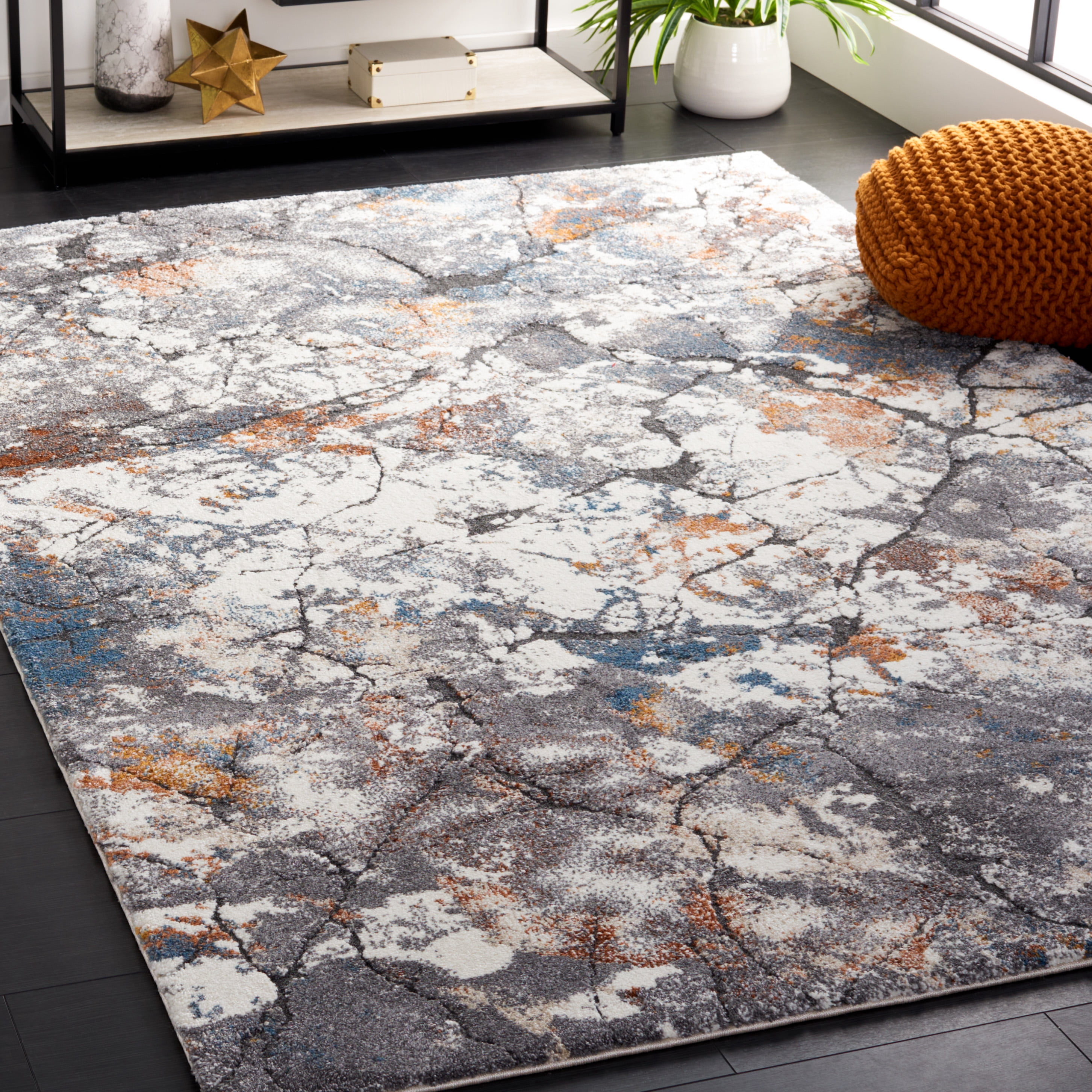 SAFAVIEH Cyrus Darian Abstract Shag Area Rug, Gray/Ivory, 6'7" x 9'2"