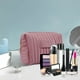 thumbnail image 4 of Neceser de terciopelo a rayas bordadas | Neceser de maquillaje impermeable de poliéster | Organizador de viaje rosa | Estuche blando de 17 x 12 x 9 cm para cosméticos y artículos de aseo, 4 of 6
