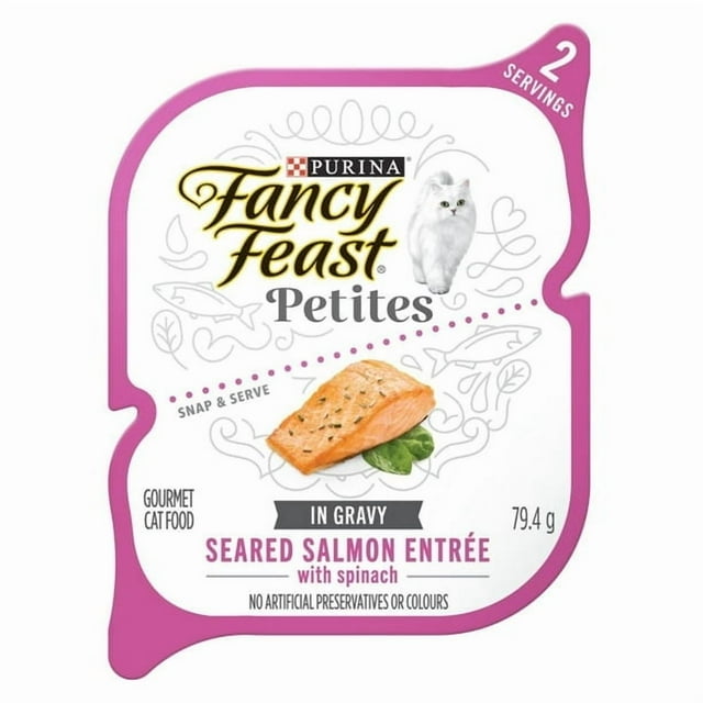 Fancy Feast Petites Entrée au Saumon Saisi avec Épinards en Sauce, Nourriture Humide pour Chat 79,4 g, 79,4 g