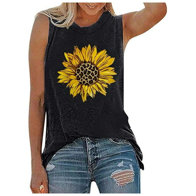 Birdeem Womens Tank Tops Casual Loose Fit Plus Size Sunflower Printed Tee Shirts