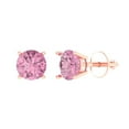 thumbnail image 2 of 2 Ct Round Cut Studs Pink Crystal 18K Rose Solid Gold Everyday Dainty Earrings Screw Back, 2 of 7