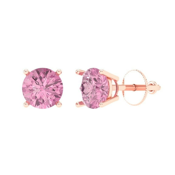 Clara Pucci 2Ct Pink Round Cut VVS1 Screw Back Stud 18k Solid hypoallergenic Gold Designer Earrings For April