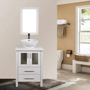 ELECWISH 24 Inch White Bathroom Vanity and Sink Combo Stand Cabinet with Mirror, Water Saving 1.5 GPM Faucet Hole and Pop Up Drain MDF Bathroom Cabinet with Storage Drawer(Round Ceramic Sink)