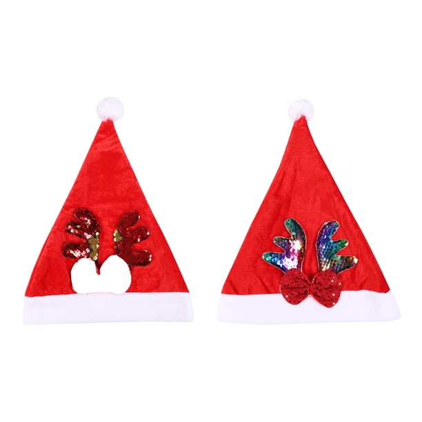 2 gorros navideños de Papá Noel con lentejuelas para adolescentes y niños, accesorios navideños para fotomatón