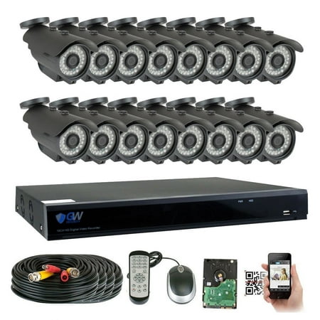 GW 16 Channel 5MP 1920P Home Video Outdoor Security Camera System w/ 16 5MP CCTV Cameras, 16CH 4TB DVR Surveillance Kit, 100ft Night