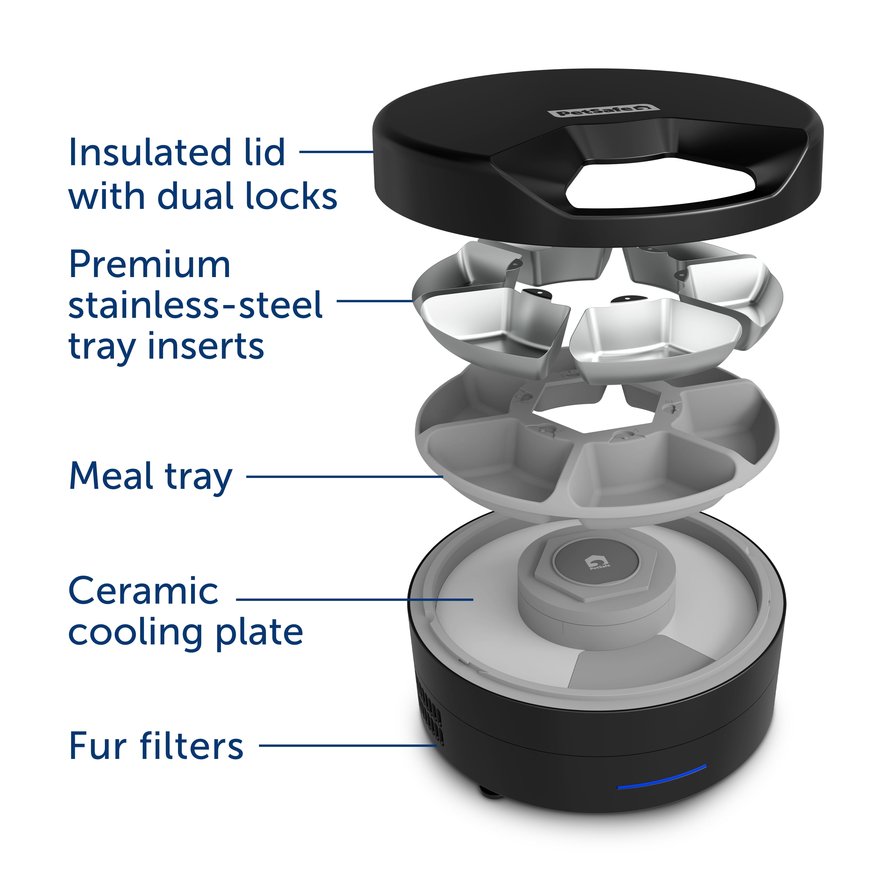 PetSafe FreshFeed Refrigerated Pet Feeder – Automatic Wet Food Feeder for Cats & Small Dogs – App Control – 6 Fresh Meals – Stainless Steel Inserts – Black