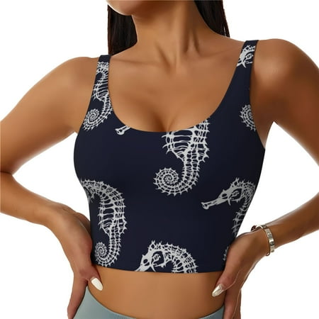 Sports Bras for Women High Support  cool Seahorses skeletons print Workout Tank Tops Woman  Yoga Bra with Removable Cups