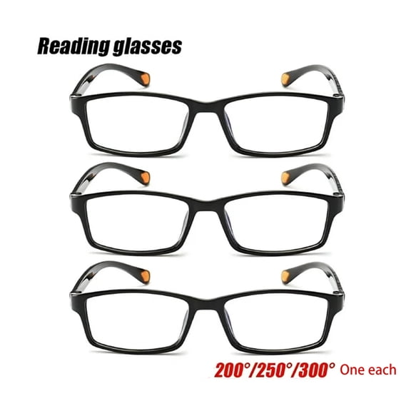 GJX 3 Pack Unisex Rectangular Plastic Frame Reading Glasses for Men and Women,Black 1.5 2.0 2.5 3.0 3.5