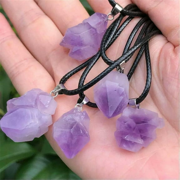 K-KED 5pcs Natural Crystal Amethyst Rough Mineral Specimen Rock Stone Pendant Necklace