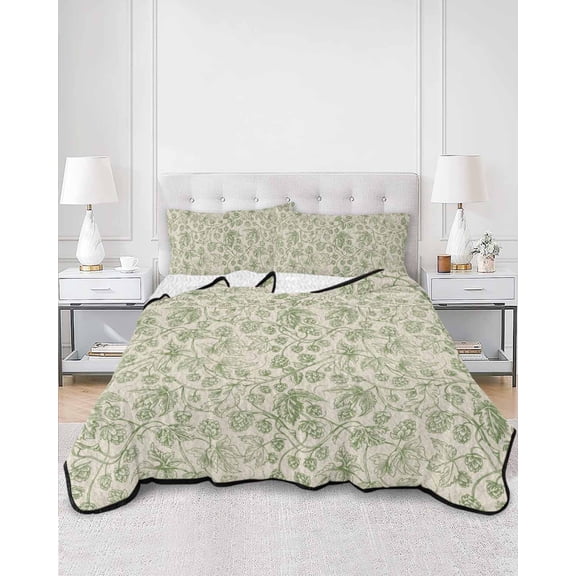 Quilts King Size, Sage Green Flowers Soft Comforter Bedding Set for Bed, Rustic Pastoral Botanical Floral Leaf Lightweight Quilted Bedspread with Pillow Cover(2 Pieces) for All Season, 96x106 Inch