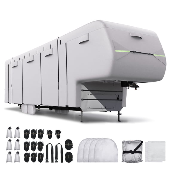Unique Bargains Waterproof 5th Wheel RV Cover Fits 33'-37' Camper Silver Tone