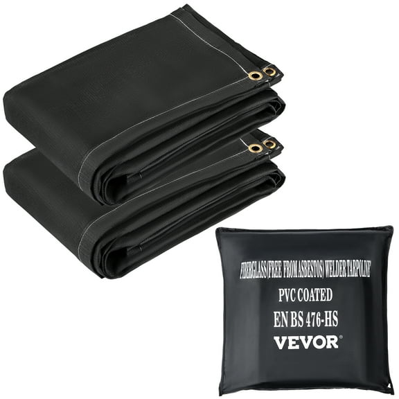 VEVOR Fire Blankets,2 Pack Welding Blankets, 8' x 10';Fire Suppression Blanket,1022°F Flame Retardant Blanket, Black, Fire Emergency Blankets, Fiberglass Fire Retardant Blanket with 12 Brass Gromme
