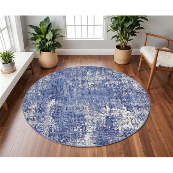 HomeRoots 556172 8 ft. Abstract Distressed Round Rug, Ivory & Blue