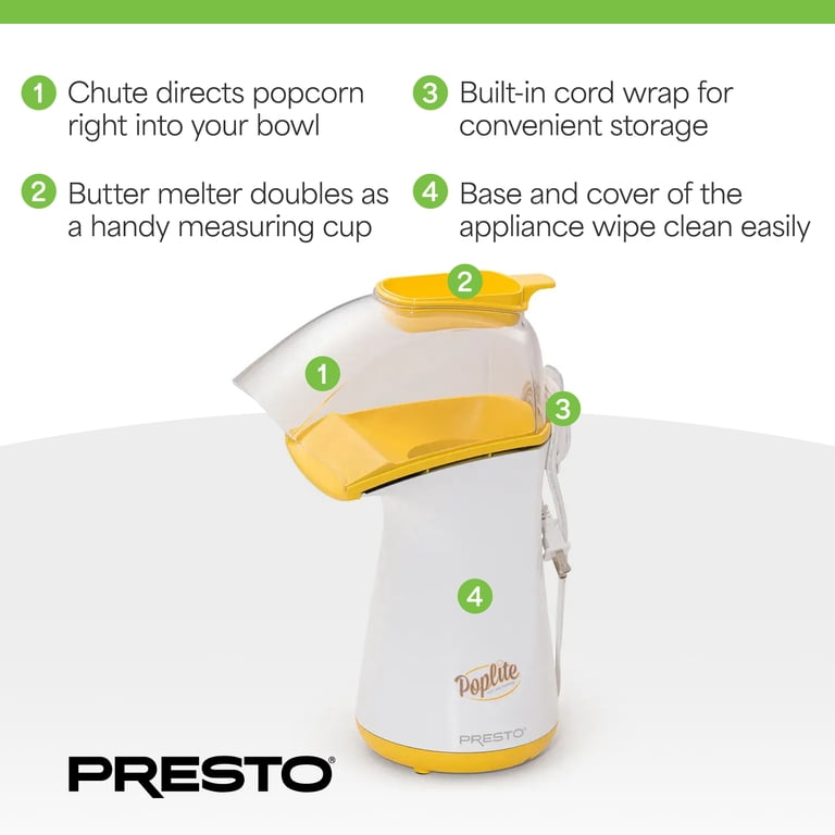 Presto, PopLite Hot Air Popcorn Popper, Oil-Free, 18 Cups Fast