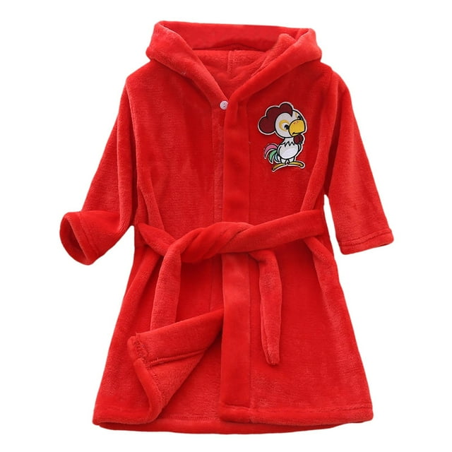 PMVFHDE Pyjama Mignon pour Enfants à Manches Longues en Flanelle Dessin Animé à Capuche avec Poches Peignoir Chaud Pyjama Tenue d'Intérieur Peignoir Rouge, 5-6 Ans
