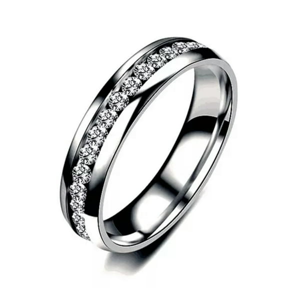 K-KED 1PCS Womens Wedding Design Stainless Steel Exquisite Inlaid Cubic Zirconia Ring-silver-6