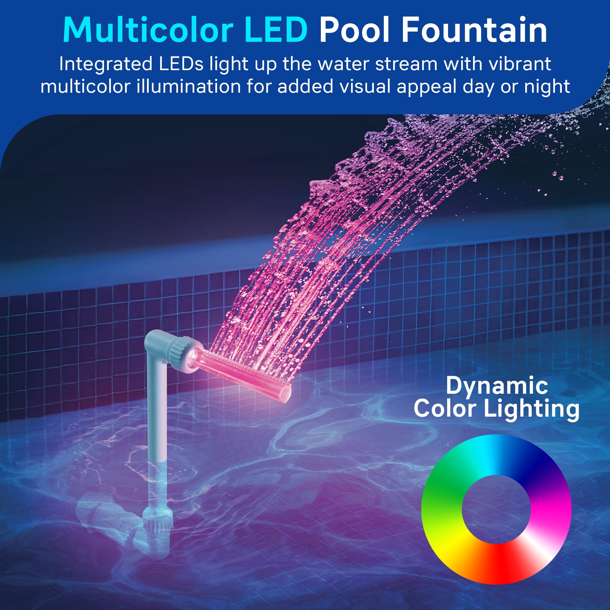 Merkury Innovations H-Glo Pool Fountain with Multicolor LED Light – Water-Powered, Adjustable Spray, Fits Most Pools