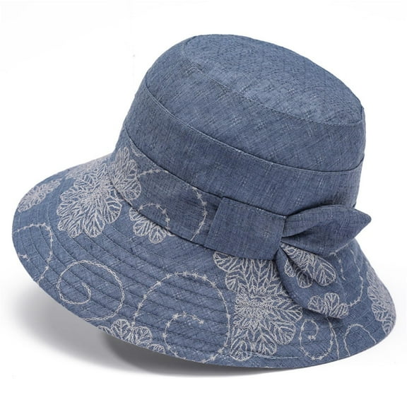 Umfun Women's Floral Embroidery Bucket Hat, Lightweight Cotton Sun Hat for Daily and Casual Wear, Vintage Style Hat with Bow Accent