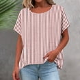 thumbnail image 6 of Lenpel Linen Tops for Women Cotton Short Sleeve Scoop Neck Curved Hem Striped T-Shirts Casual Tee Shirts Loose Tunic Blouses, 6 of 6
