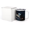 thumbnail image 2 of Alice in Wonderland 10 Oz Steel Mug, Grown Giant Girl Sitting Flying Cards and Rose Checkered Cartoon, Vacuum Insulated Leak-resistant Cup for Outdoor Hiking and Picnics, Blue and Black, 2 of 6