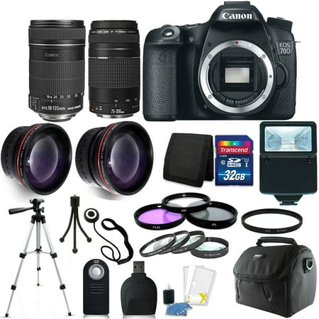 Canon EOS 70D Digital SLR Camera + 18-135mm + 75-300mm Lens + 32GB Accessory Kit