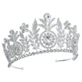 thumbnail image 1 of Janefashions Tiara de pelo con diamantes de imitación de cristal austriaco transparente floral, corona para boda, chapada en rodio, chapada en oro T12155 (placa de rodio), 1 of 5
