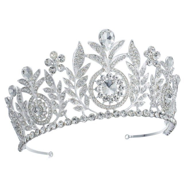 Janefashions Tiara de pelo con diamantes de imitación de cristal austriaco transparente floral, corona para boda, chapada en rodio, chapada en oro T12155 (placa de rodio)