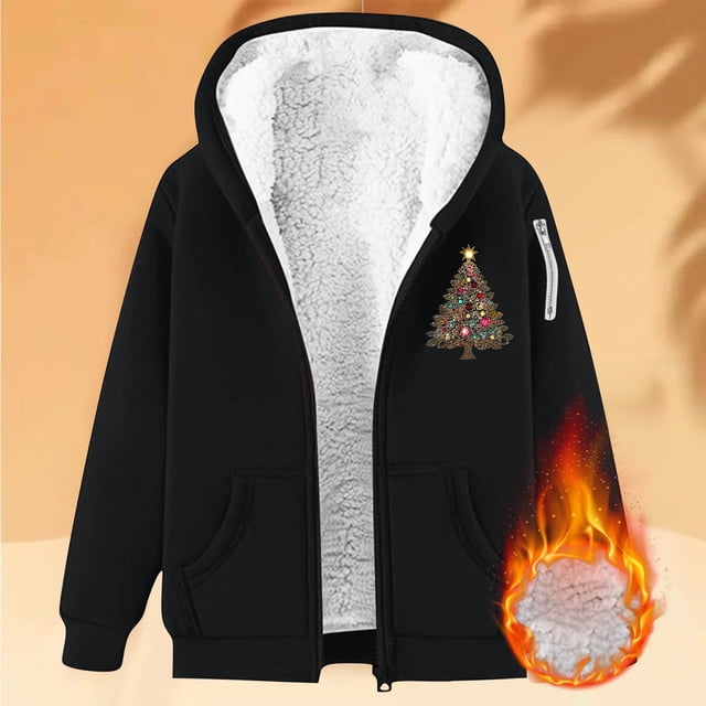 Ailaofu Sweat à Capuche Épais en Peluche avec Fermeture Éclair, Grande Taille, Mode de Noël pour Femmes